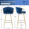 QingMoon Modern Velvet Bar Stools, 30" Counter Height Chairs Set of 2 with Gold Legs and Chrome Footrest for Kitchen Island, Home Pub - 4 of 4
