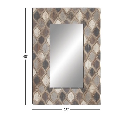Beige Farmhouse Wood Wall Mirror with Diamond Pattern 28" x 40"