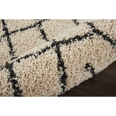 Handmade Moroccan Diamond Shag Runner Rug in Black, 26"x8"