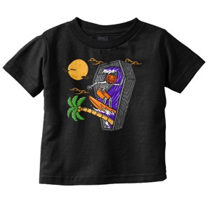 Funny Halloween Surfing Skeleton Toddler Baby Graphic T Shirt Brisco Brands - 1 of 4