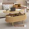 Angel Sar Fluted Lift-Top Coffee Table with Hidden Storage, Modern Oval Wooden Center Table with Hydraulic Lift Mechanism for Living Room, Natural - 4 of 4