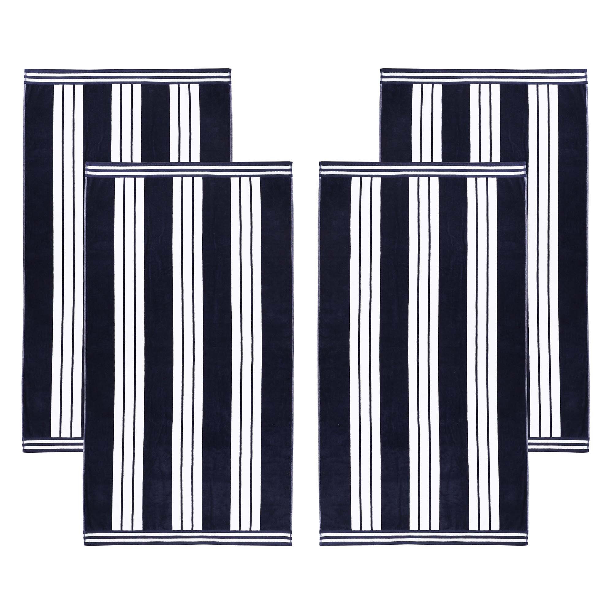 Striped Oversized Absorbant Extra Large Cotton Beach Towel, 4 Piece Set, Blue - Blue Nile Mills