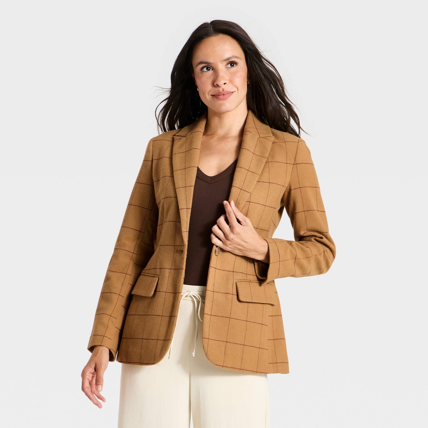Женский пиджак A New Day Long Sleeve Button Blazer, цвет: Коричневый — фото 1