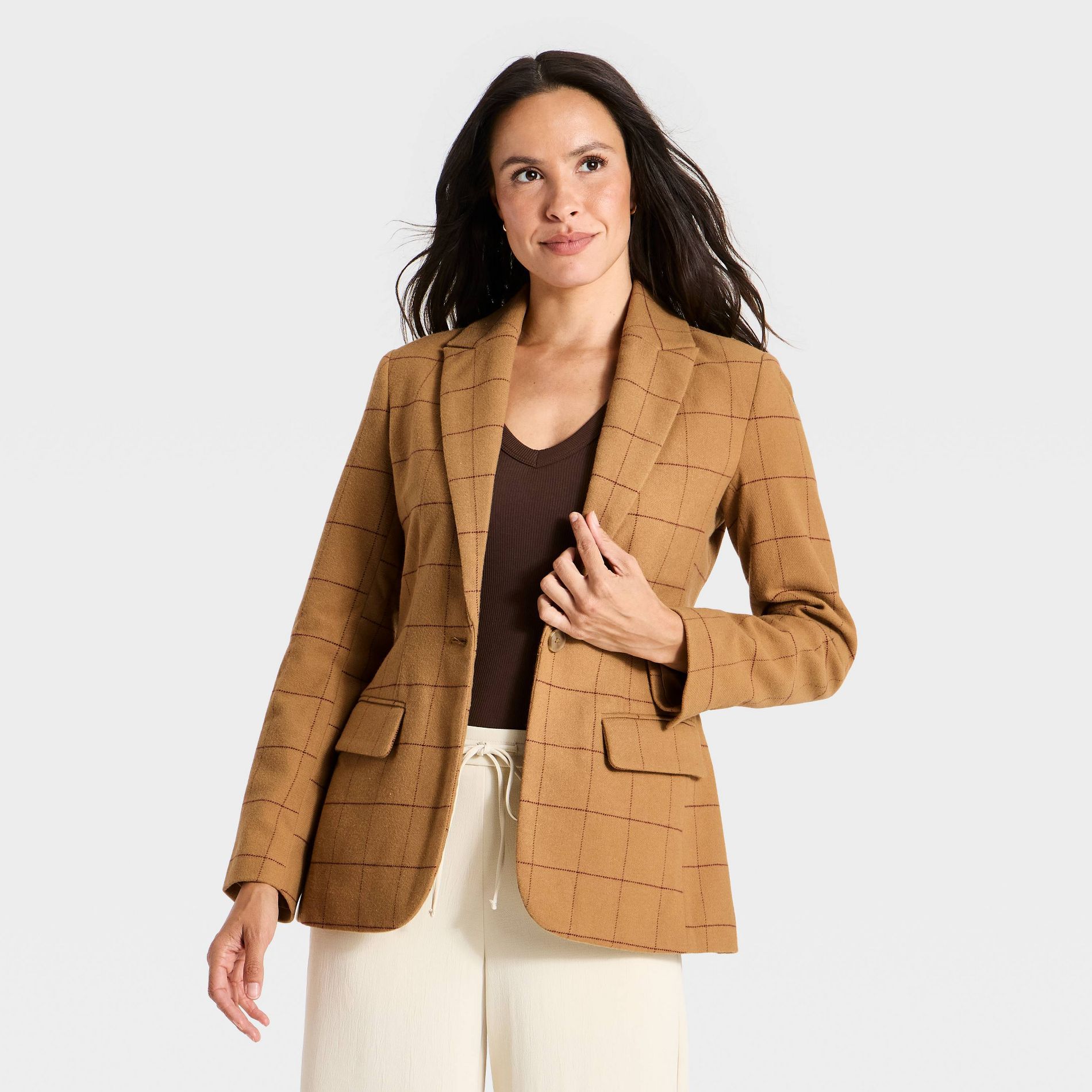 Women's Long Sleeve Striped Button Blazer - A New Day™ Honey Brown XS