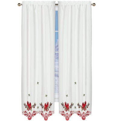 Collections Etc Embroidered Cardinal Pinecone Window Curtains