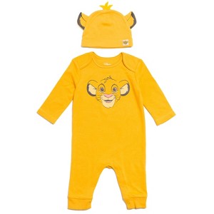 Disney Winnie the Pooh 101 Dalmatians Lion King Mickey Mouse Minnie Mouse Baby Snap Coverall and Hat Newborn to Infant - 1 of 4