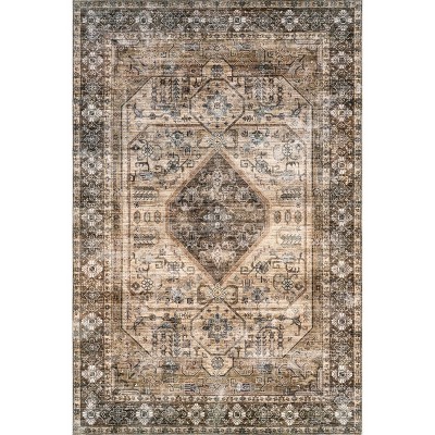 Eco-Friendly Easy Care Vintage Medallion Rug in Light Brown 3' x 5'
