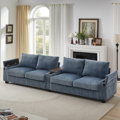 133" Modern Corduroy Deep Seat Sofa with Hidden Storage and USB Ports, 4-Seat Comfy Sofa for Living Room or Bedroom – The Pop Home