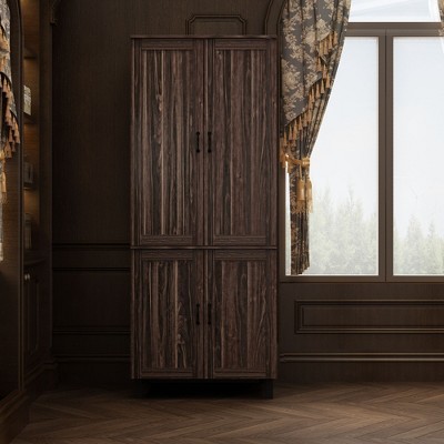 FUFU&GAGA Brown Wood Grain 4-Door  Bookcase With Adjustable Hinges Bookshelf