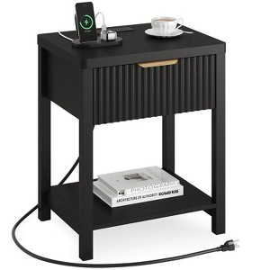 Gikpal Fluted Nightstand, Bedside Tables with Charging Station, Boho Side Tables with Drawer & Open Compartment for Bedroom - 1 of 4