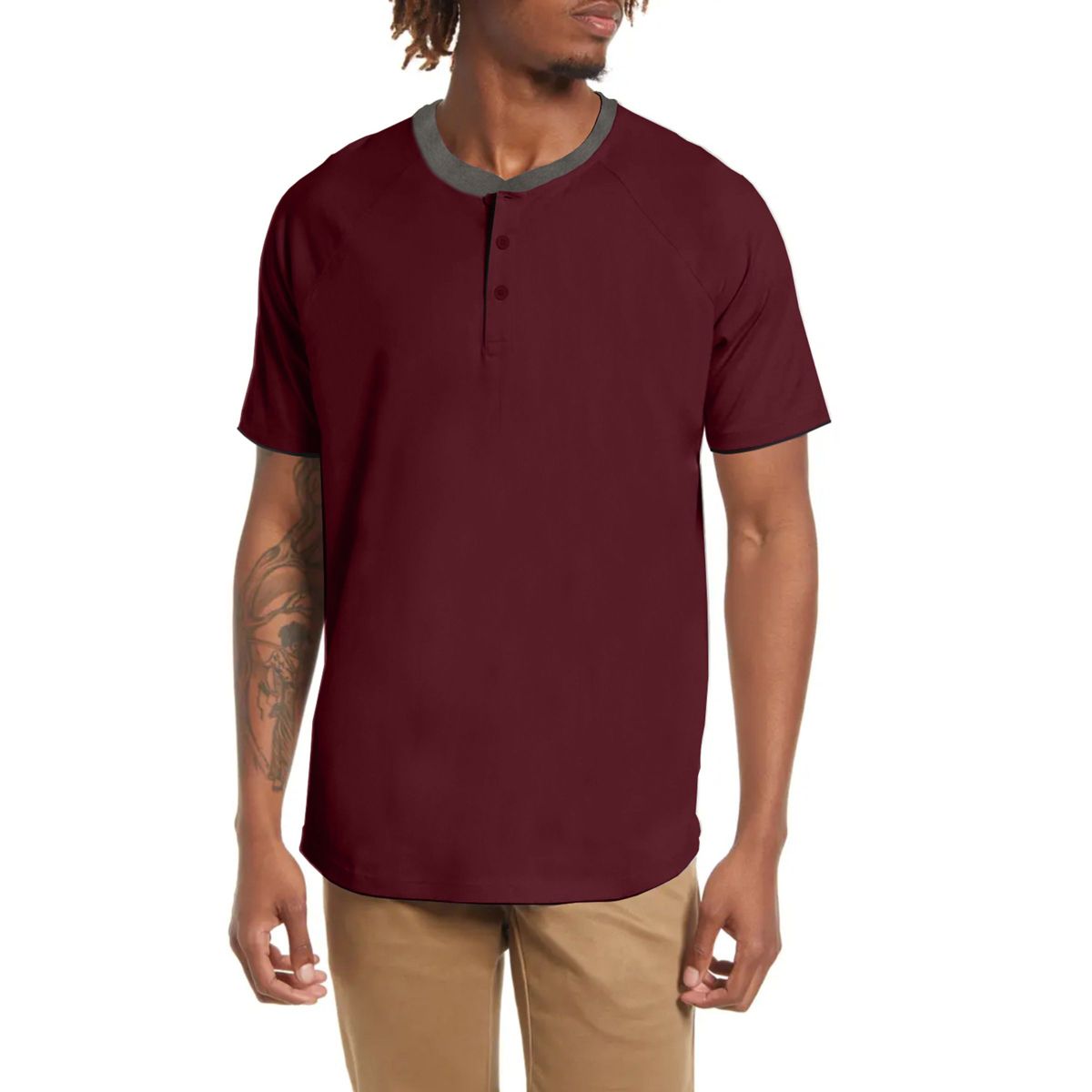 Men's Short Sleeve Henley T-Shirt with Contrast-Trim - thumbnail 9