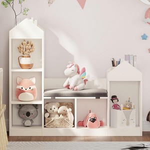 47.75" Kids Bookshelf with Reading Nook - 6-Cubby Toy Storage Bench & Playhouse for Playroom, Nursery & Classroom - 1 of 4