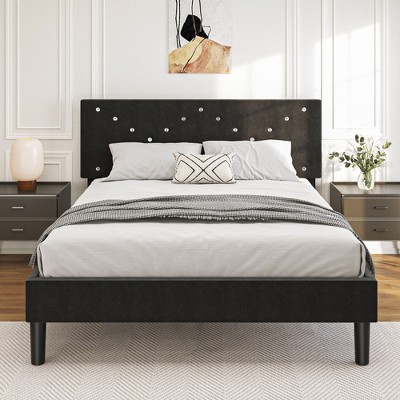 CAVINAS Twin/Full/Queen Size Upholstered Platform Bed Frame with Fabric Headboard & Wooden Slats,No Box Spring Needed