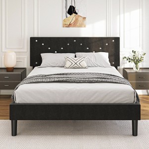 CAVINAS Twin/Full/Queen Size Upholstered Platform Bed Frame with Fabric Headboard & Wooden Slats,No Box Spring Needed - 1 of 4