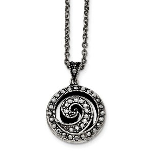 Black Bow Jewelry Marcasite Swirl Round Necklace in Antiqued Stainless Steel, 18 Inch - 1 of 4