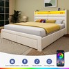Greenstell Bed Frame with Upholstered  Storage Headboard & Charging Station and  LED Light & Storage Drawers - 3 of 4
