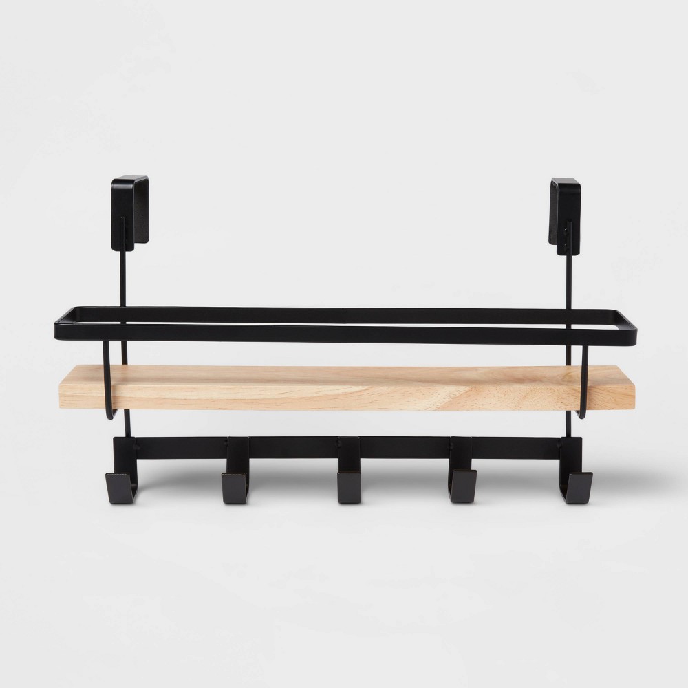 shelf rack with hooks matte black - brightroom™: steel bathroom storage, powder-coated finish