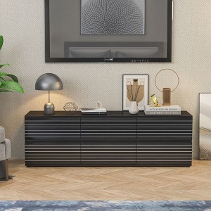 Famapy Sophisticated Black Striped 6 - Drawer Cabinet / Dresser / TV Stand: A Blend of Style and Function for Multiple Uses - 1 of 4