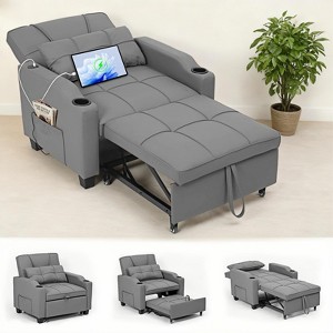 3-in-1 USB-Massage Convertible Sofa Bed, 110-180¡ã Recliner, Cup Holders, Side Pockets, 380 lbs, 4-Step Flip¡ªDorm & Guest Ready - 1 of 4