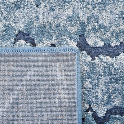 Blue Rectangular Viscose and Silk Area Rug