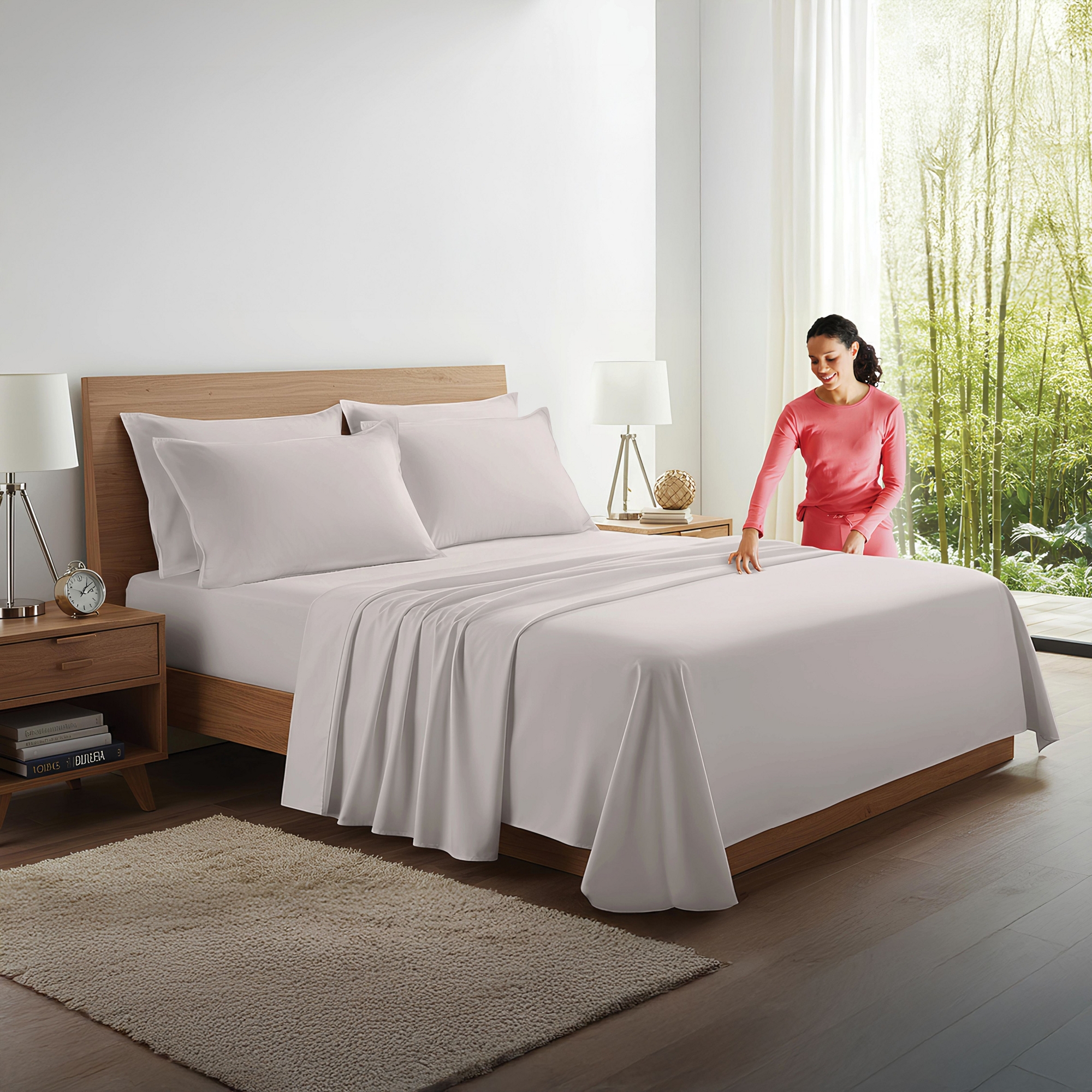 100% Organic Bamboo Viscose Sheets Set, 300 Thread Count, 4-pc Set, Luxury Cooling Sheets, Deep Pockets, King Size (Cloud)
