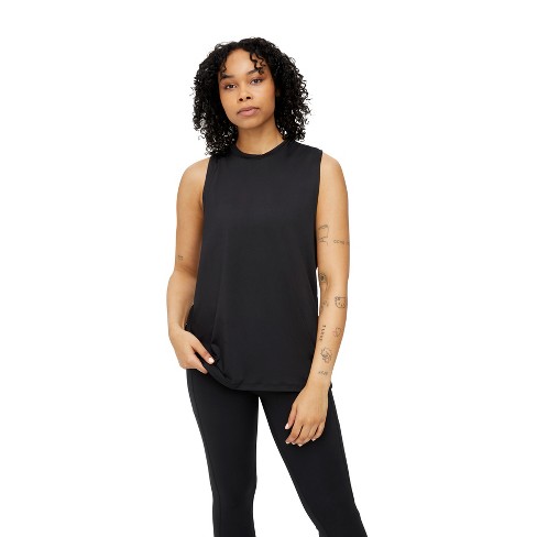 TomboyX Athletic Tank, Sleeveless Low Arm Opening, Mesh Panel In the Back,  Womens Plus-Size Inclusive Tank, (XS-6X) Black X Small