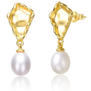 Guili Sterling Silver 14K Yellow Gold Plated Earrings with White Freshwater Pearl, Nugget Dangle Design for a Chic and Modern Style - 1 of 2