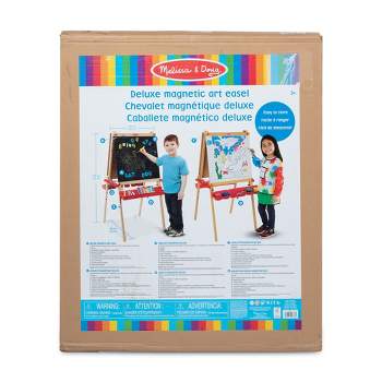 Melissa & Doug Deluxe Magnetic Standing Art Easel With Chalkboard, Dry-Erase Board, and 39 Letter and Number Magnets