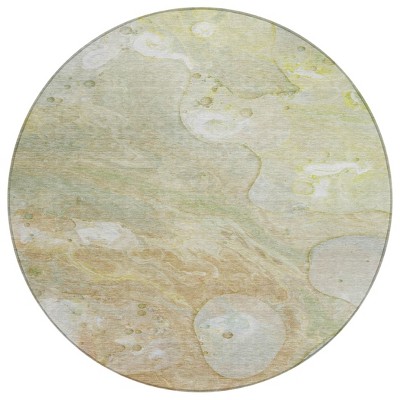 HomeRoots 8' Linen Ivory And Fern Green Round Abstract Washable Indoor Outdoor Area Rug