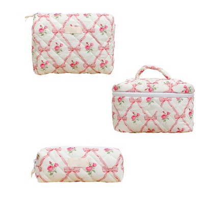 3pcs Mini Makeup Bag Printed Cosmetic Bag Coquette Aesthetic Toiletry Bag Travel Make Up Organizer Bag For Business Trips Vacations Outdoor Activities