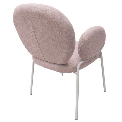 Celestial Gray Boucle Upholstered Arm Chair with White Metal Frame