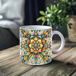 1pc_vibrant flower design ceramic cup 11 ounces, coffee/tea/wine glass - 1 of 4