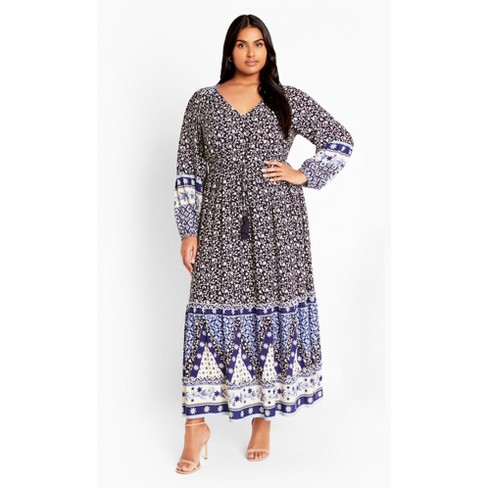 Women's Plus Size Faith Placement Maxi Dress - navy | CITY CHIC - image 1 of 4