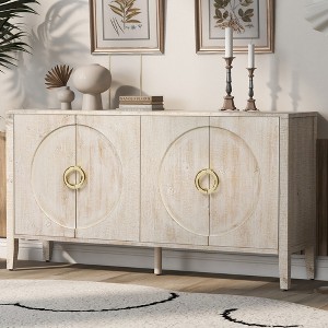 TIRAMISUBEST Fir Veneer Accent Storage Cabinet with Textured Finish, Kitchen Buffet Sideboard with Ring Handles - 1 of 4