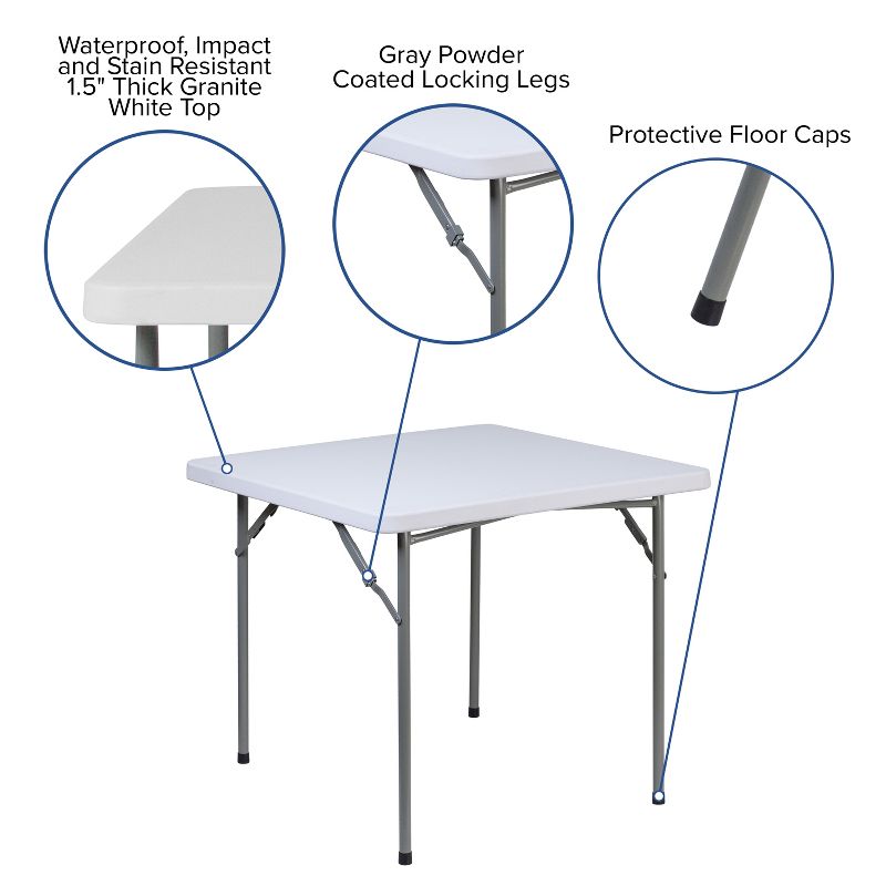 Flash Furniture 2.81-Foot Square Granite White Plastic Folding Table, 6 of 10
