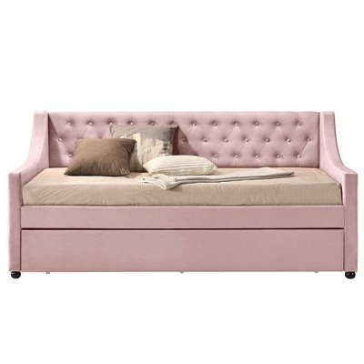 Lianna Pink Velvet Twin Daybed with Trundle
