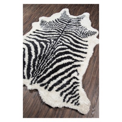 Zebra Striped Black and Turquoise Faux Fur Rug 3'6" x 5'6"