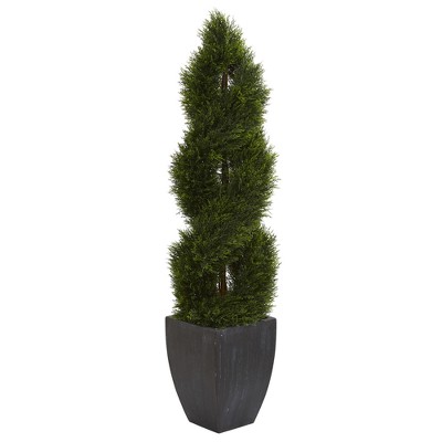 5ft Double Pond Cypress Spiral Topiary Artificial Tree In Black