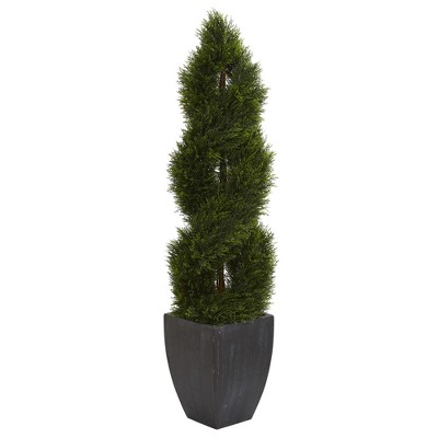 5ft Double Pond Cypress Spiral Topiary Artificial Tree In Black Planter - Nearly Natural