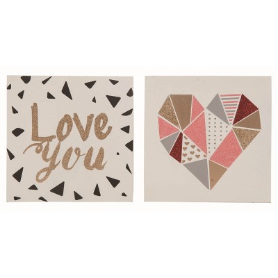 Transpac MDF Modern Glitter Valentine Block Tabletop Mantel Sign Set of 2, Square, 8.0 x 8.0 inch