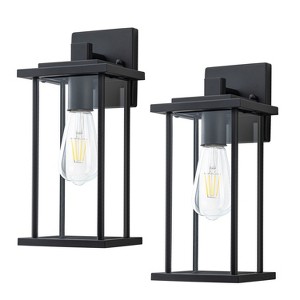 C Cattleya 2 Pack Matte Black Outdoor Wall Lights with Clear Glass Shade - 1 of 4