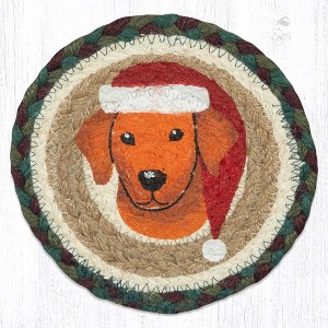 Earth Rugs Decorative Santa Dog Round Coaster 7" Seasonal Farmhouse Drink Mat - 1 of 3
