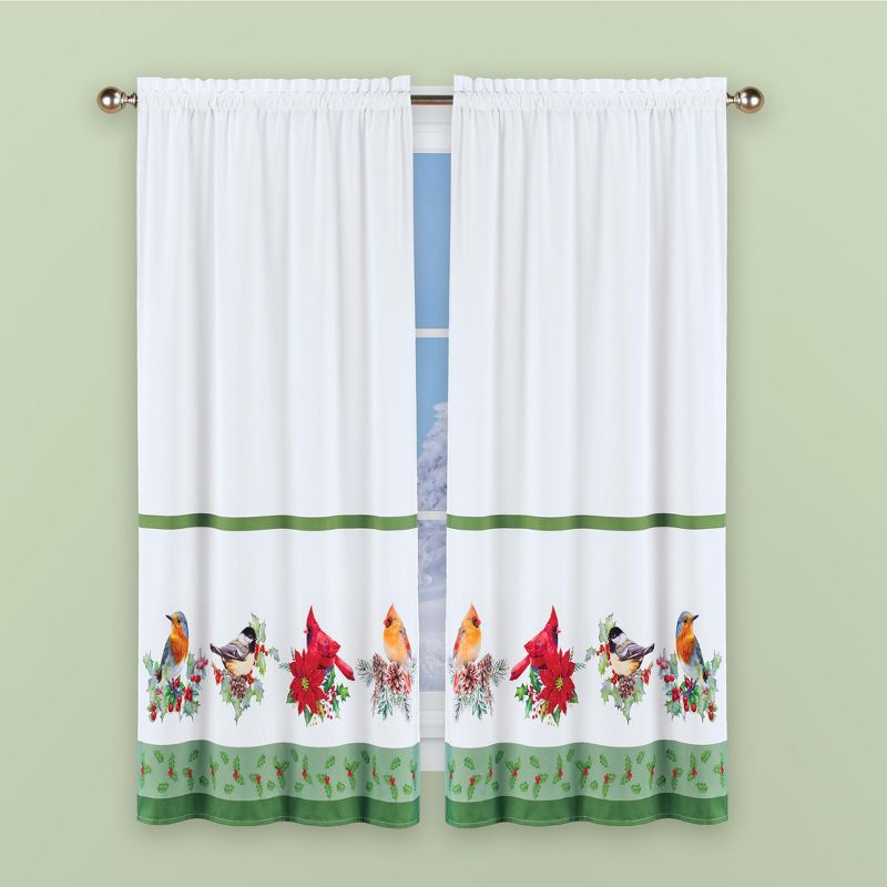 Collections Etc Festive Realistic Winter Birds Printed Drapes, 2 of 4