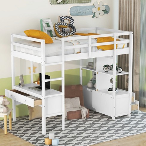 Bunk bed with desk and clearance shelves