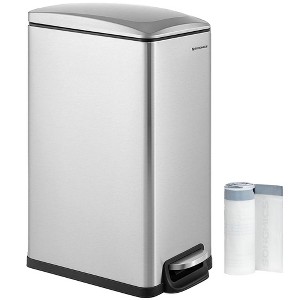 SONGMICS Slim Trash Can, 12.7 Gallon Garbage Can for Narrow Spaces with Soft-Close Lid, Inner Bucket, and Step-on Pedal, 15 Trash Bags Included - 1 of 4
