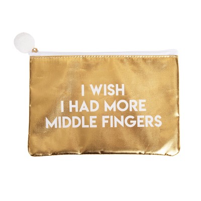 Totalee Gift More Middle Fingers Gold Cosmetic Bag Polyester Gold