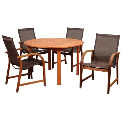 Bahamas 5pc Patio Eucalyptus Wood Round Dining Set - International Home Miami