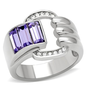 Slickblue Women’s Silver Stainless Steel Ring with Tanzanite Synthetic Crystals, Oblong Design, Sizes 5-10 - 1 of 4