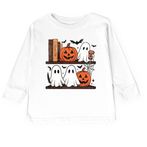 Halloween Bookshelf Ghosts - Toddler Long Sleeve Graphic Tee and Youth Long Sleeve Graphic T-Shirt - 1 of 3