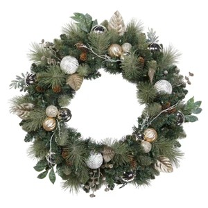 30-inch Pre-Lit Decorated Christmas Wreath with 50 LED Lights Battery Operated (Gold) - 1 of 4